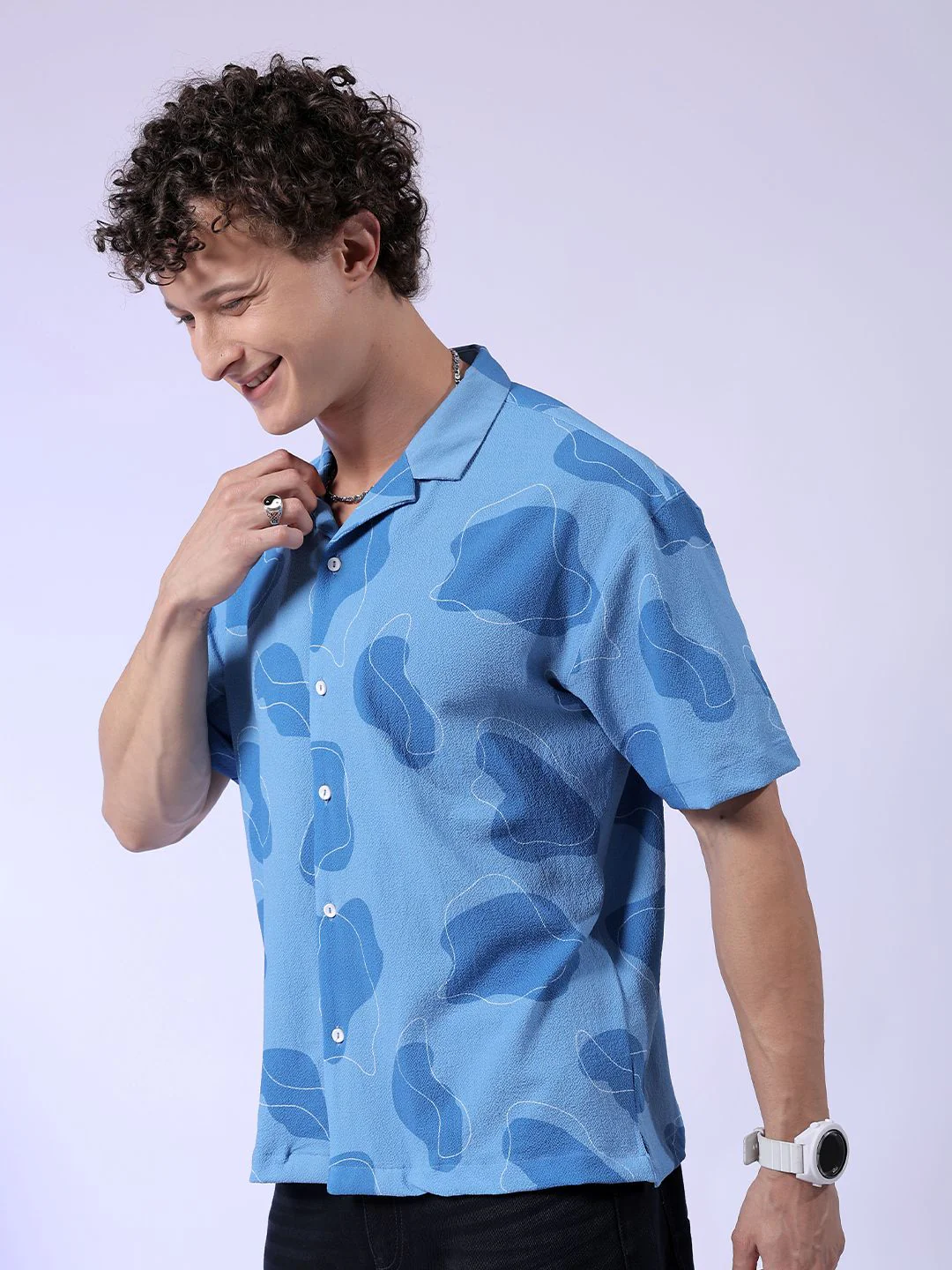 The Indian Garage Co Men Relaxed Fit Abstract Print Textuted Resortwear Shirt - Image 3