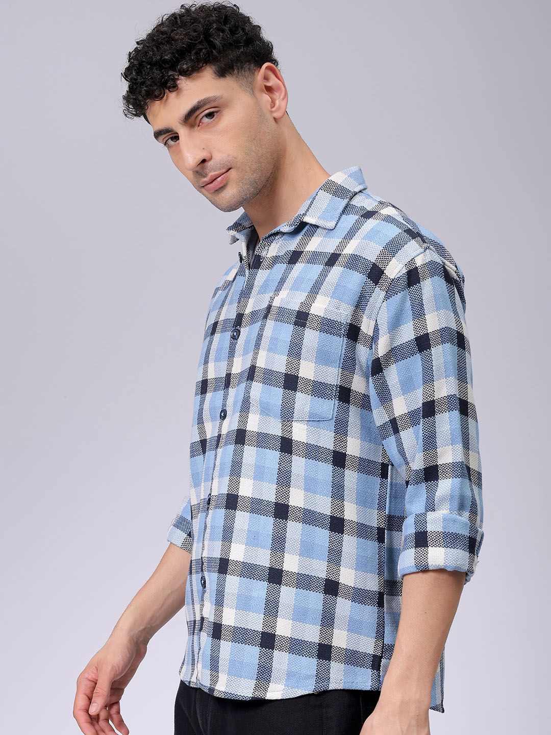 The Indian Garage Co Men Relaxed Fit Checked Dobby Textured Resortwear Shirt - Image 5