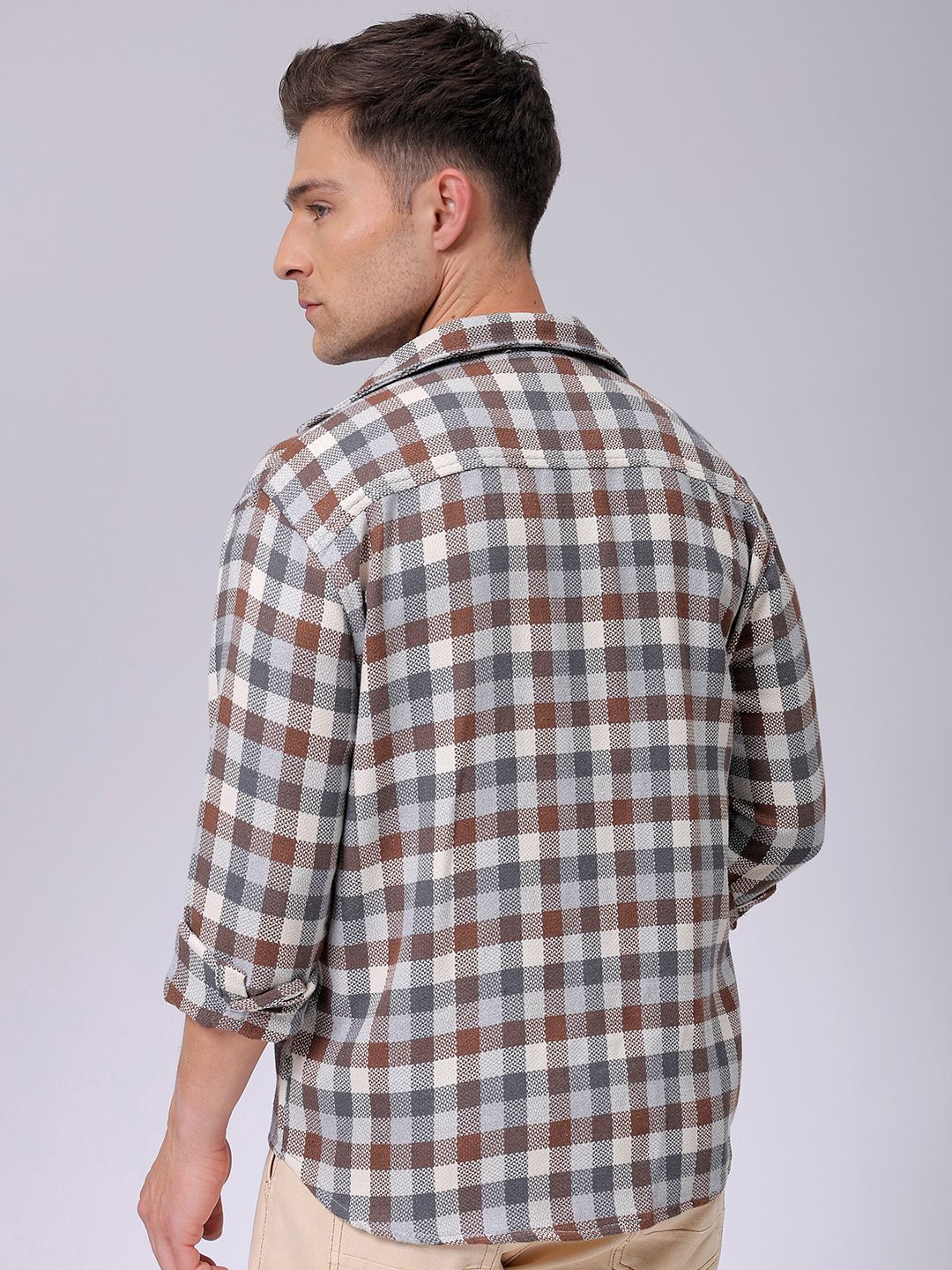 The Indian Garage Co Men Relaxed Fit Checked Dobby Textured Resortwear Shirt - Image 4