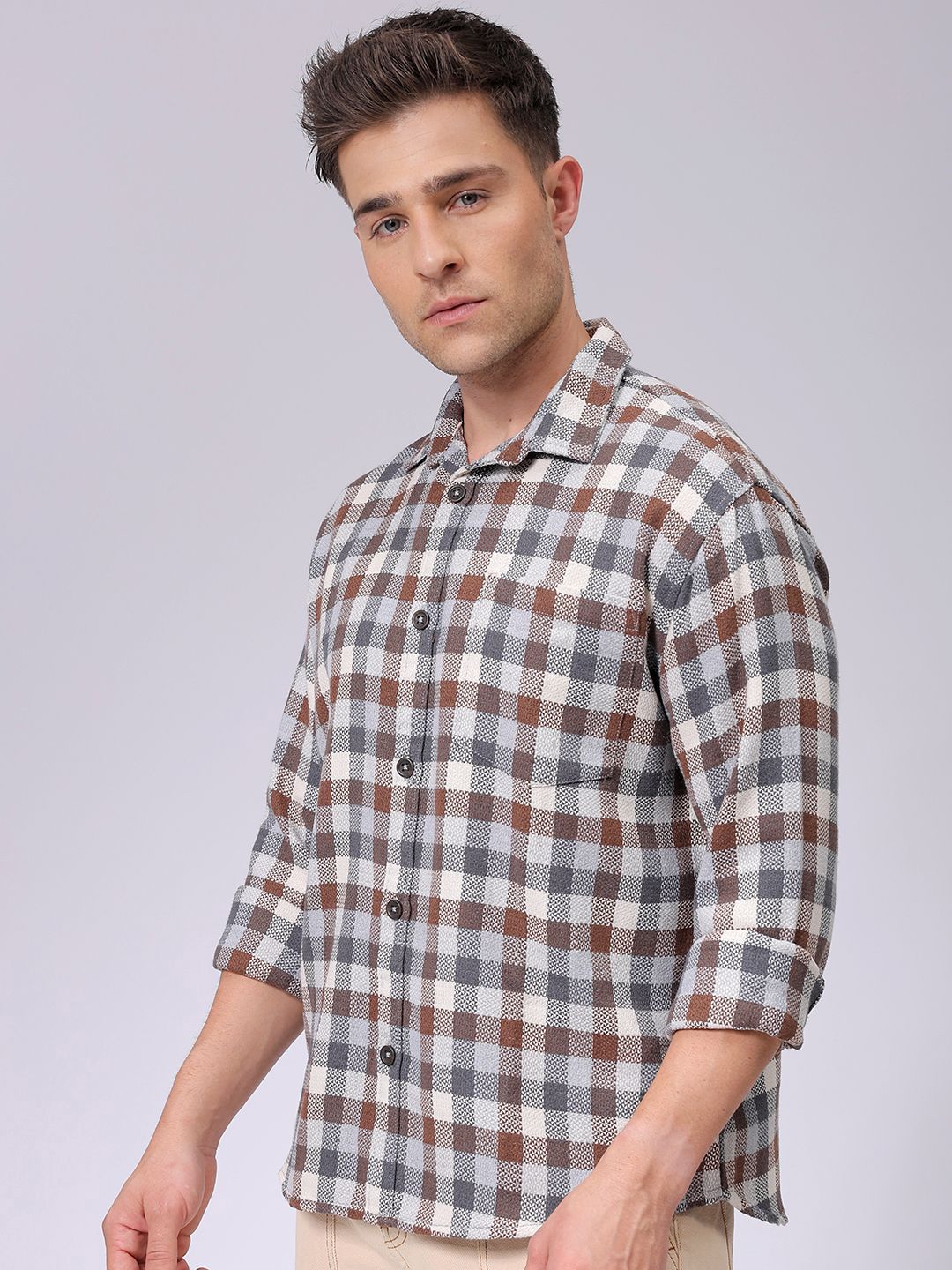 The Indian Garage Co Men Relaxed Fit Checked Dobby Textured Resortwear Shirt - Image 5