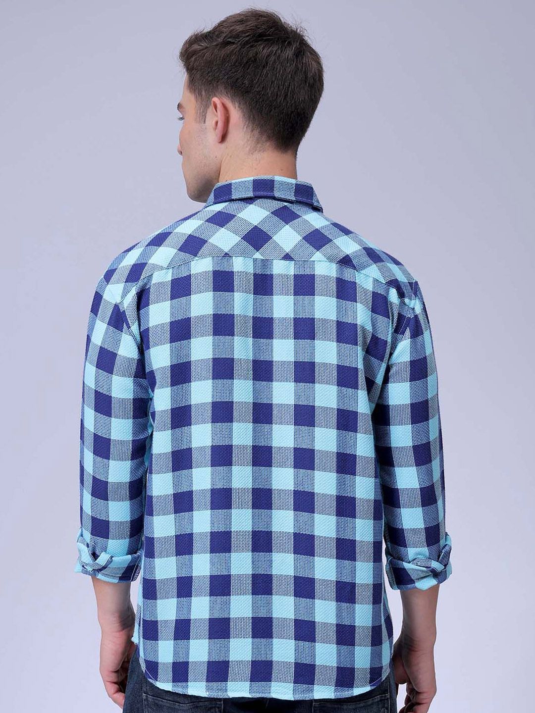 The Indian Garage Co Men Relaxed Fit Checked Dobby Textured Resortwear Shirt - Image 4