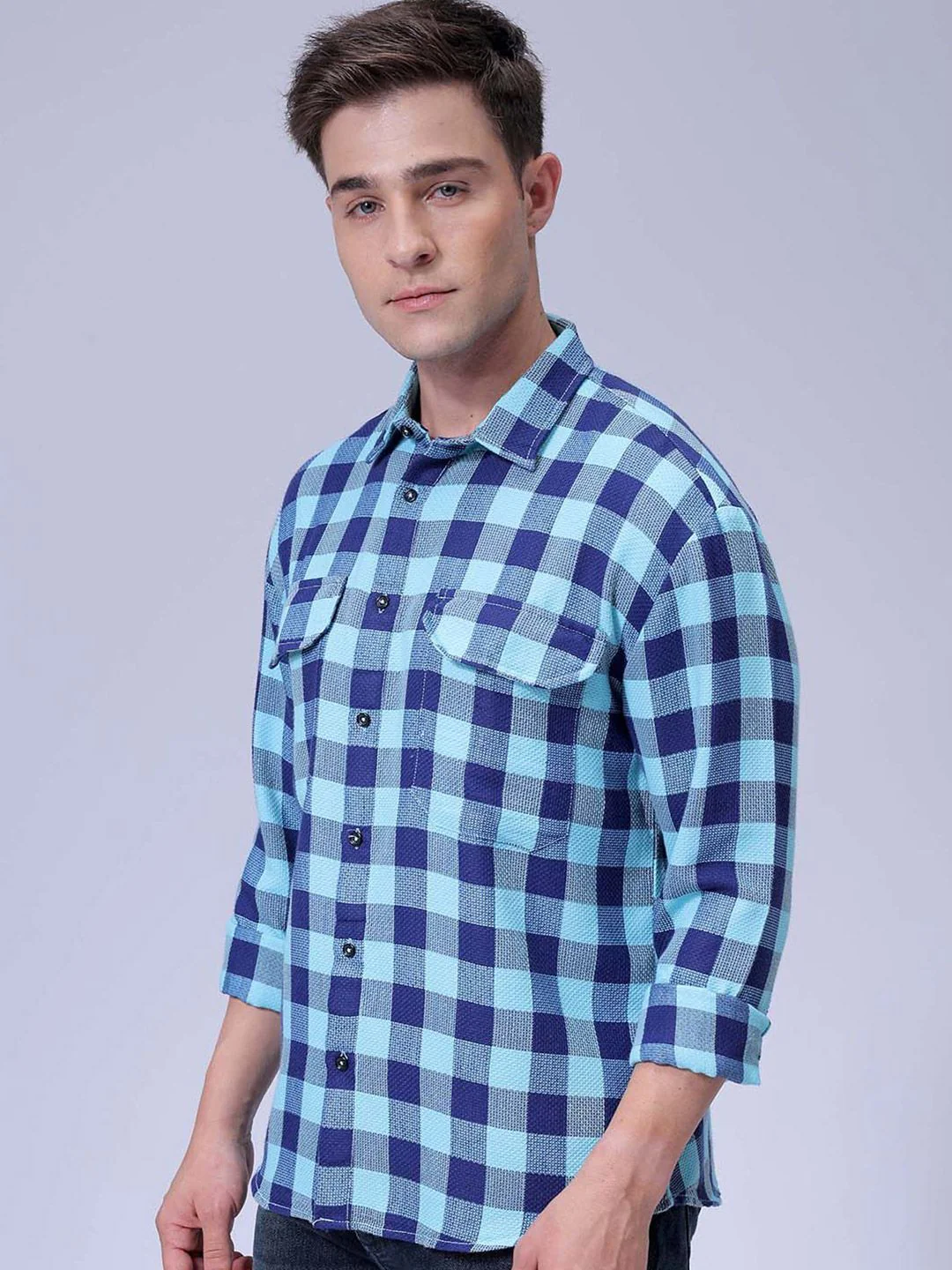 The Indian Garage Co Men Relaxed Fit Checked Dobby Textured Resortwear Shirt - Image 5