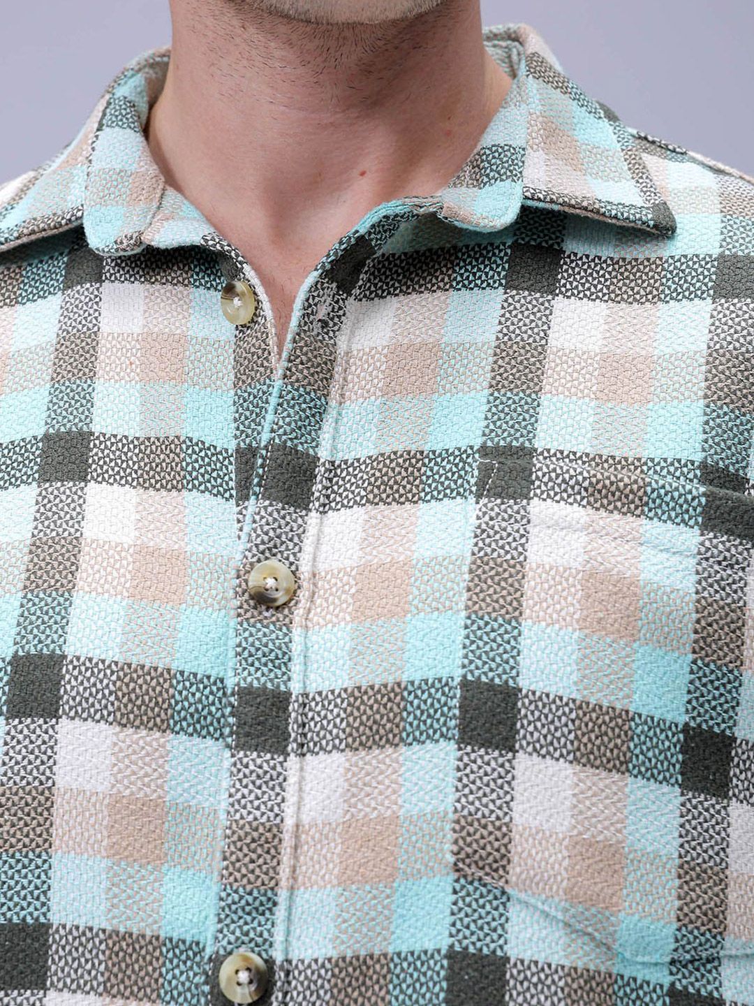 The Indian Garage Co Men Relaxed Fit Checked Dobby Textured Resortwear Shirt - Image 3