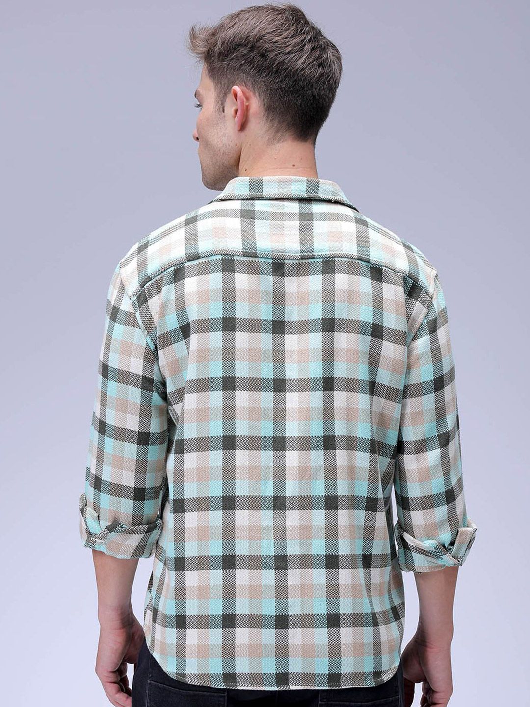 The Indian Garage Co Men Relaxed Fit Checked Dobby Textured Resortwear Shirt - Image 4