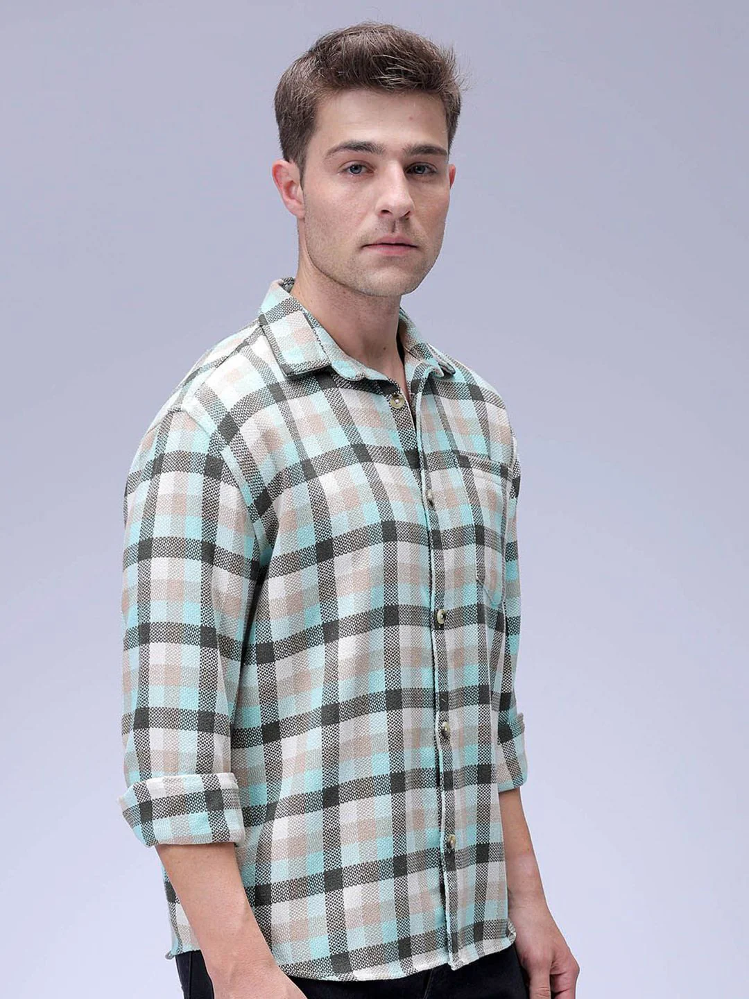 The Indian Garage Co Men Relaxed Fit Checked Dobby Textured Resortwear Shirt - Image 5