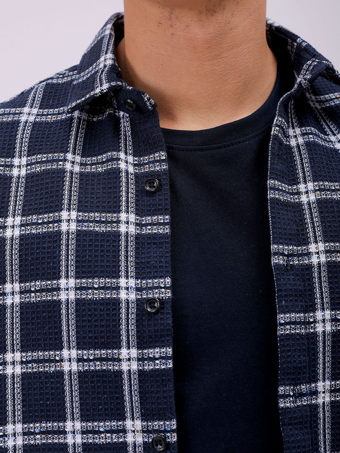 The Indian Garage Co Men Relaxed Fit Checked Textured Resortwear Shirt - Image 3