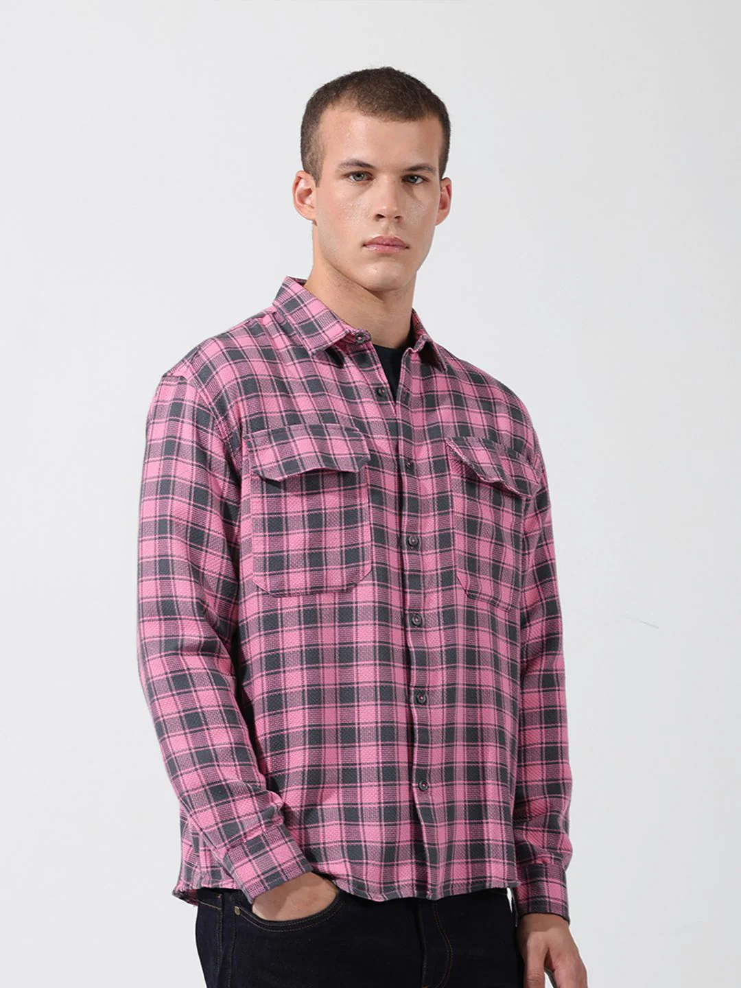 The Indian Garage Co Men Relaxed Fit Checkered Dobby Casual Shirt - Image 5