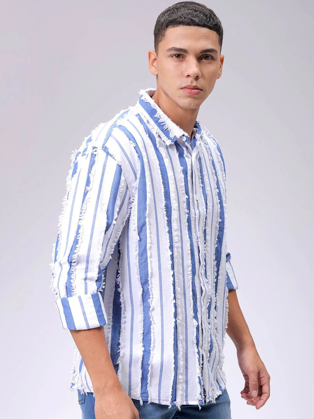 The Indian Garage Co Men Relaxed Fit Dobby Striped Resortwear Shirt - Image 5
