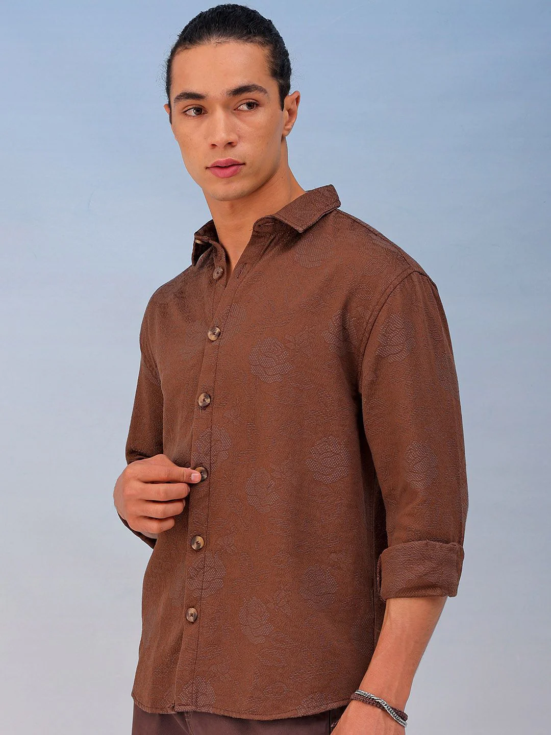The Indian Garage Co Men Relaxed Fit Dobby Textured Resortwear Shirt - Image 5
