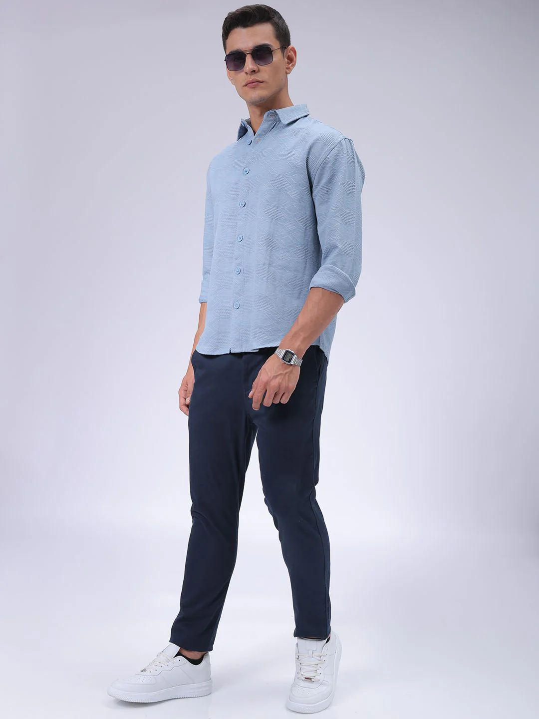 The Indian Garage Co Men Relaxed Fit Dobby Textured Resortwear Shirt - Image 6