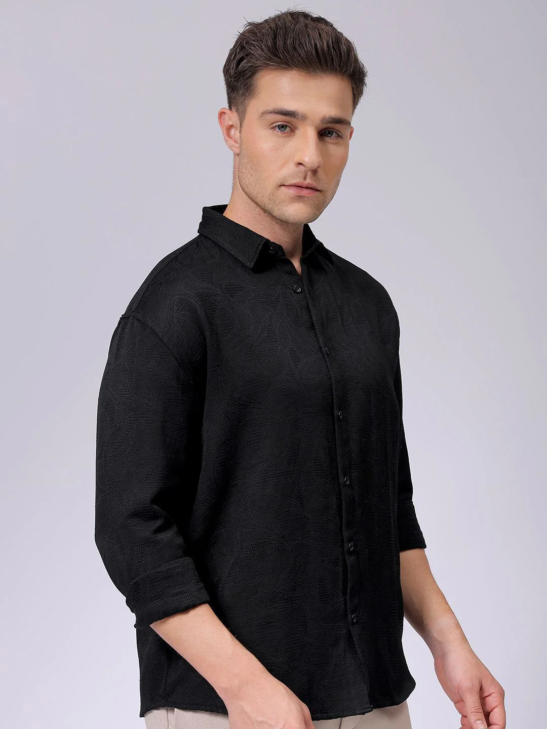 The Indian Garage Co Men Relaxed Fit Dobby Textured Resortwear Shirt - Image 2