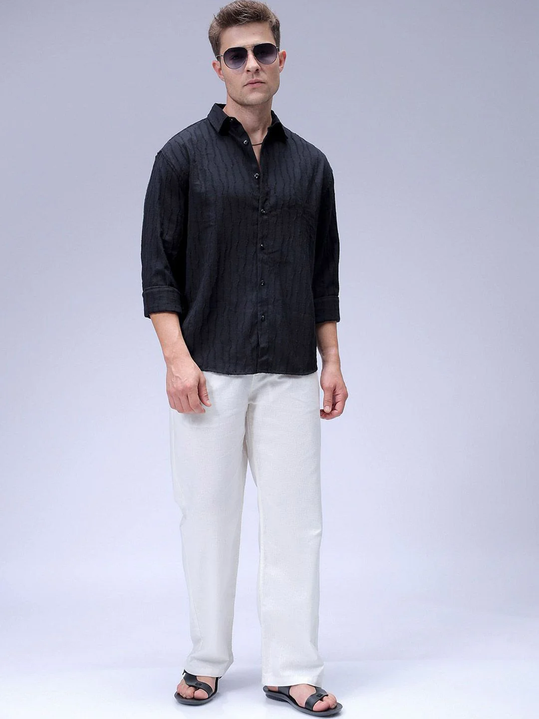 The Indian Garage Co Men Relaxed Fit Dobby Textured Resortwear Shirt - Image 6