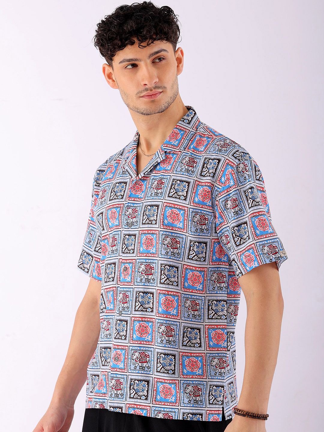 The Indian Garage Co Men Relaxed Fit Indie Geo Mosaic Printed Resortwear Shirt - Image 5