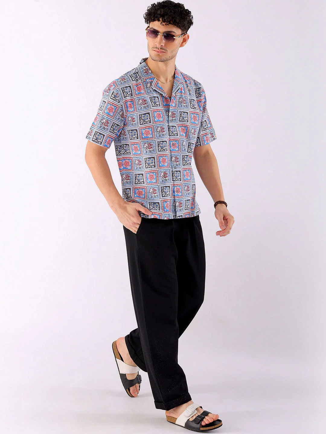 The Indian Garage Co Men Relaxed Fit Indie Geo Mosaic Printed Resortwear Shirt - Image 6