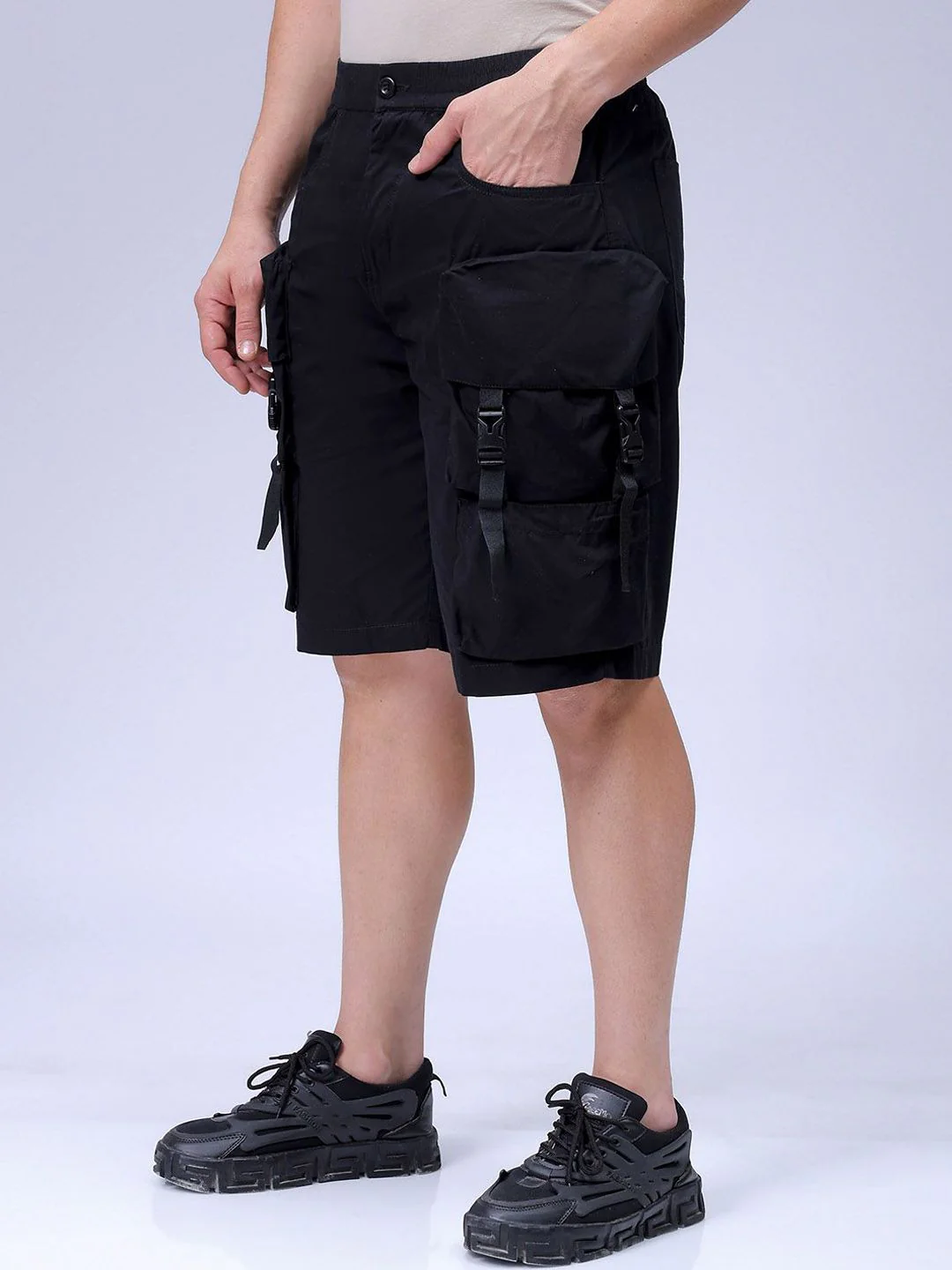 The Indian Garage Co Men Relaxed Fit Pure Cotton Utility Cargo Shorts - Image 3