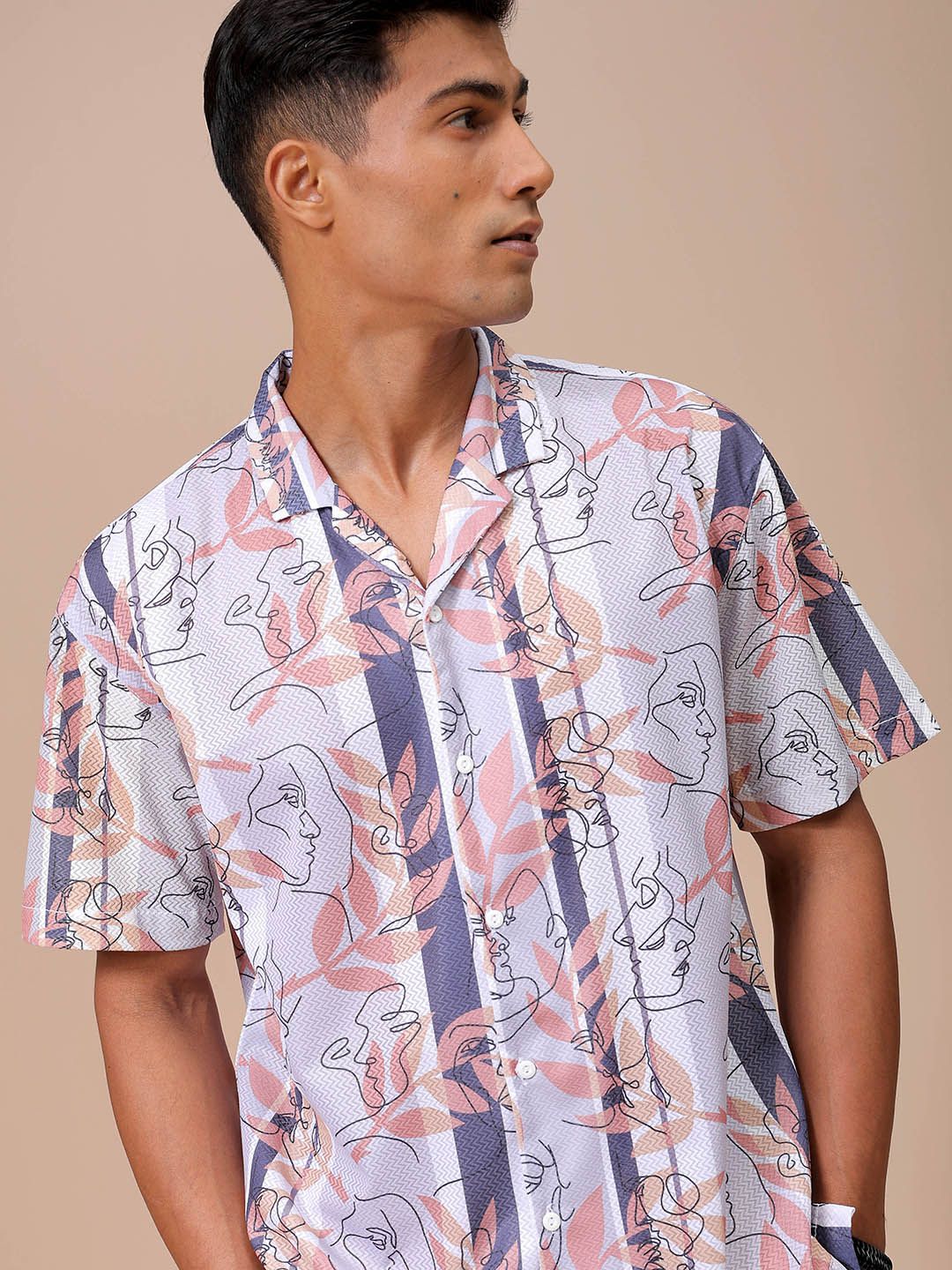 The Indian Garage Co Men Relaxed Fit Sketch Art Printed Textured Resortwear Shirt