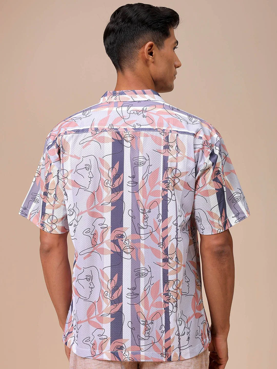 The Indian Garage Co Men Relaxed Fit Sketch Art Printed Textured Resortwear Shirt - Image 4