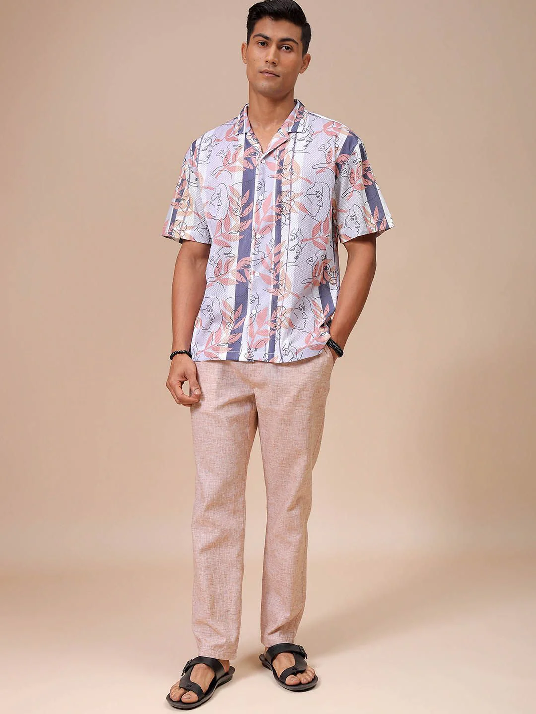 The Indian Garage Co Men Relaxed Fit Sketch Art Printed Textured Resortwear Shirt - Image 6