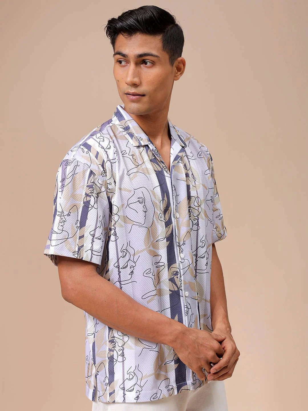 The Indian Garage Co Men Relaxed Fit Sketch Art Printed Textured Resortwear Shirt - Image 5