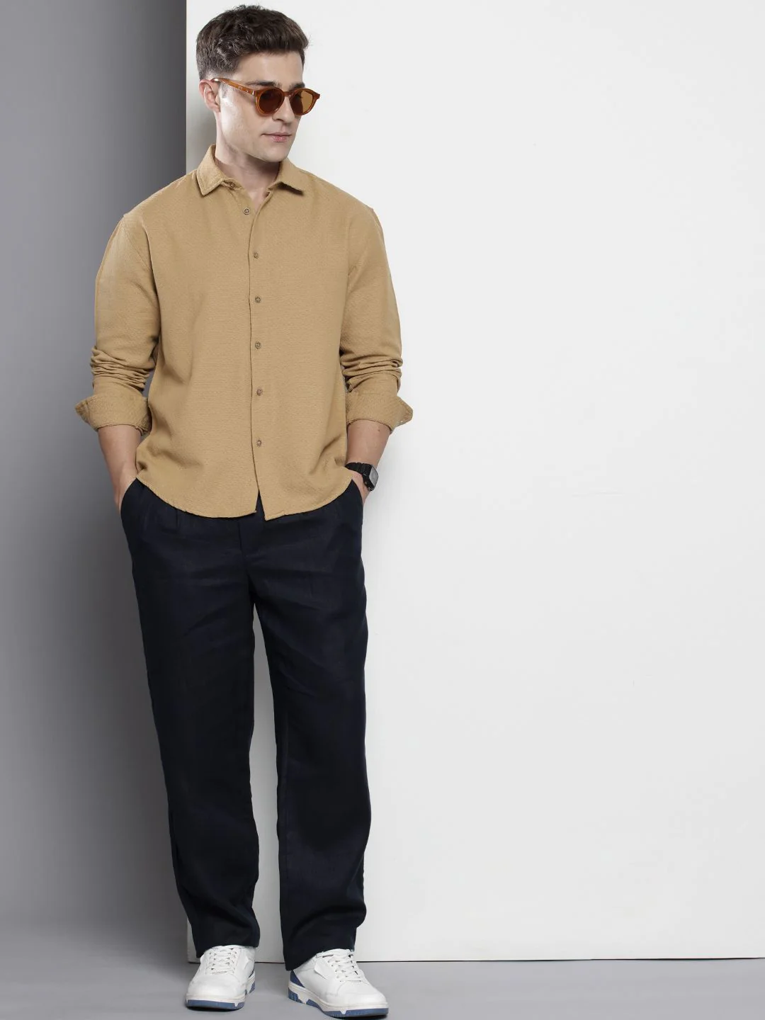 The Indian Garage Co Men Relaxed Fit Solid Dobby Resort Wear Shirt - Image 6