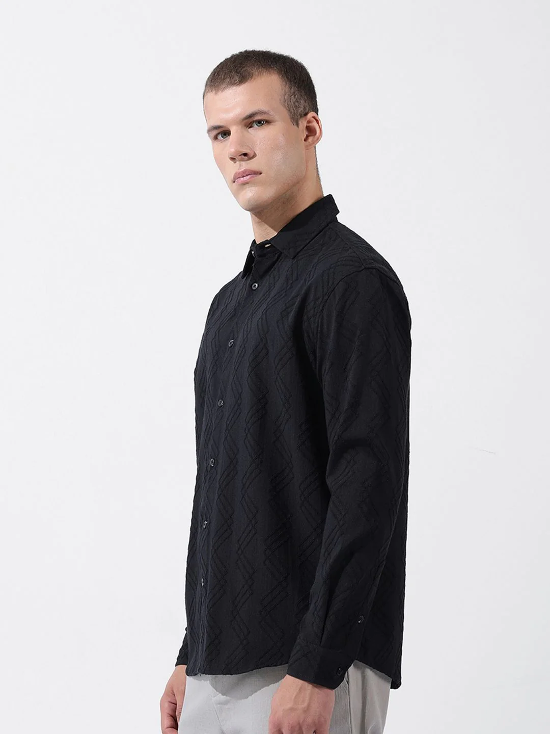 The Indian Garage Co Men Relaxed Fit Solid Dobby Resort Wear Shirt - Image 4