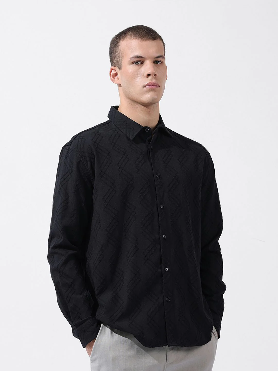 The Indian Garage Co Men Relaxed Fit Solid Dobby Resort Wear Shirt - Image 5
