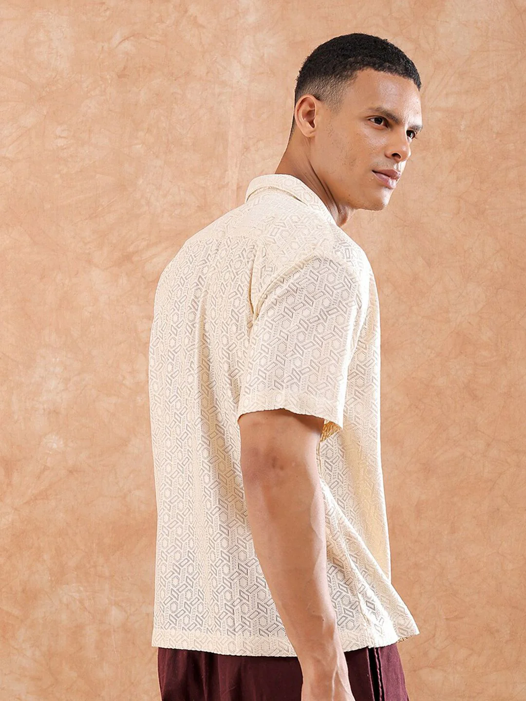 The Indian Garage Co Men Relaxed Fit Solid Warp Knit Lace Resortwear Shirt - Image 5