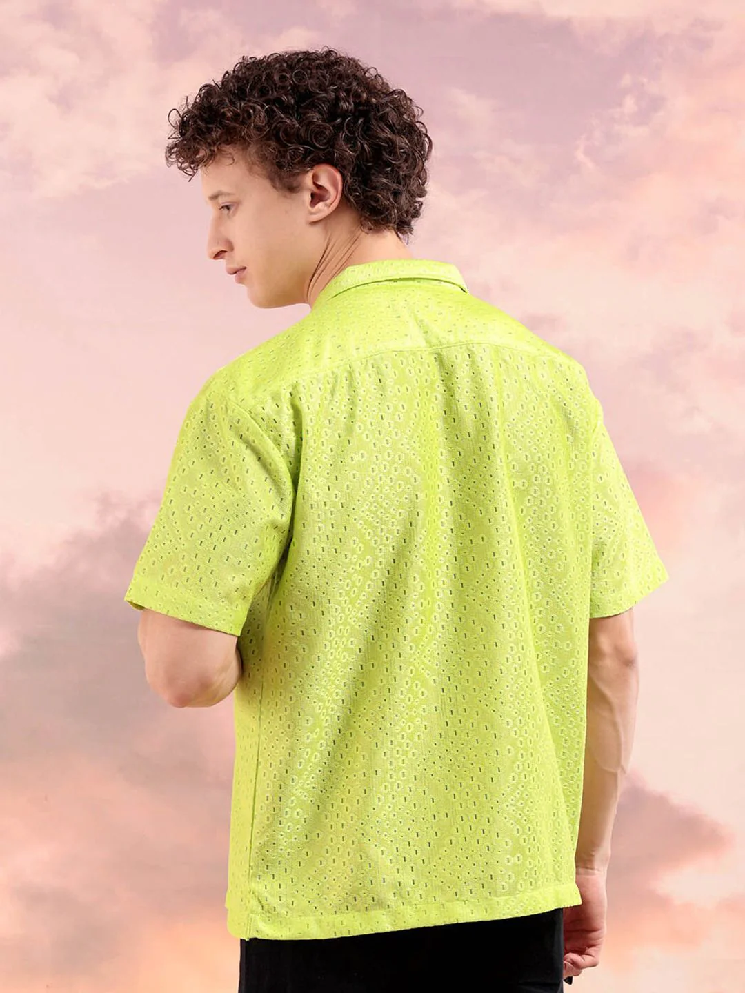 The Indian Garage Co Men Relaxed Fit Solid Warp Knit Lace Resortwear Shirt - Image 5