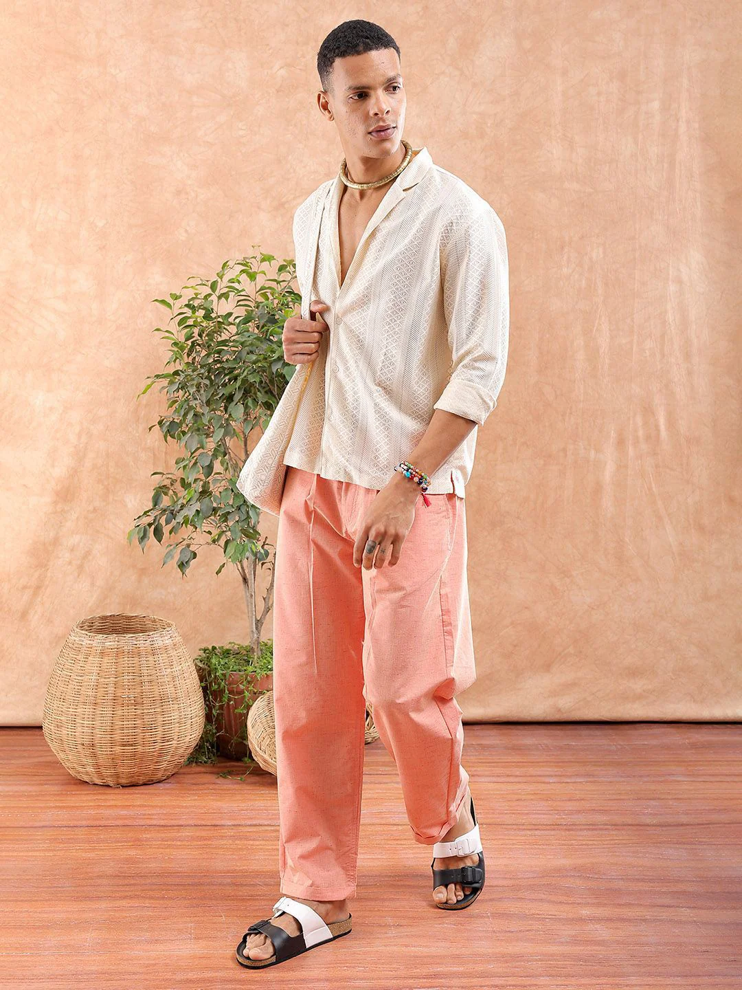 The Indian Garage Co Men Relaxed Fit Solid Warp Knit Lace Resortwear Shirt - Image 4
