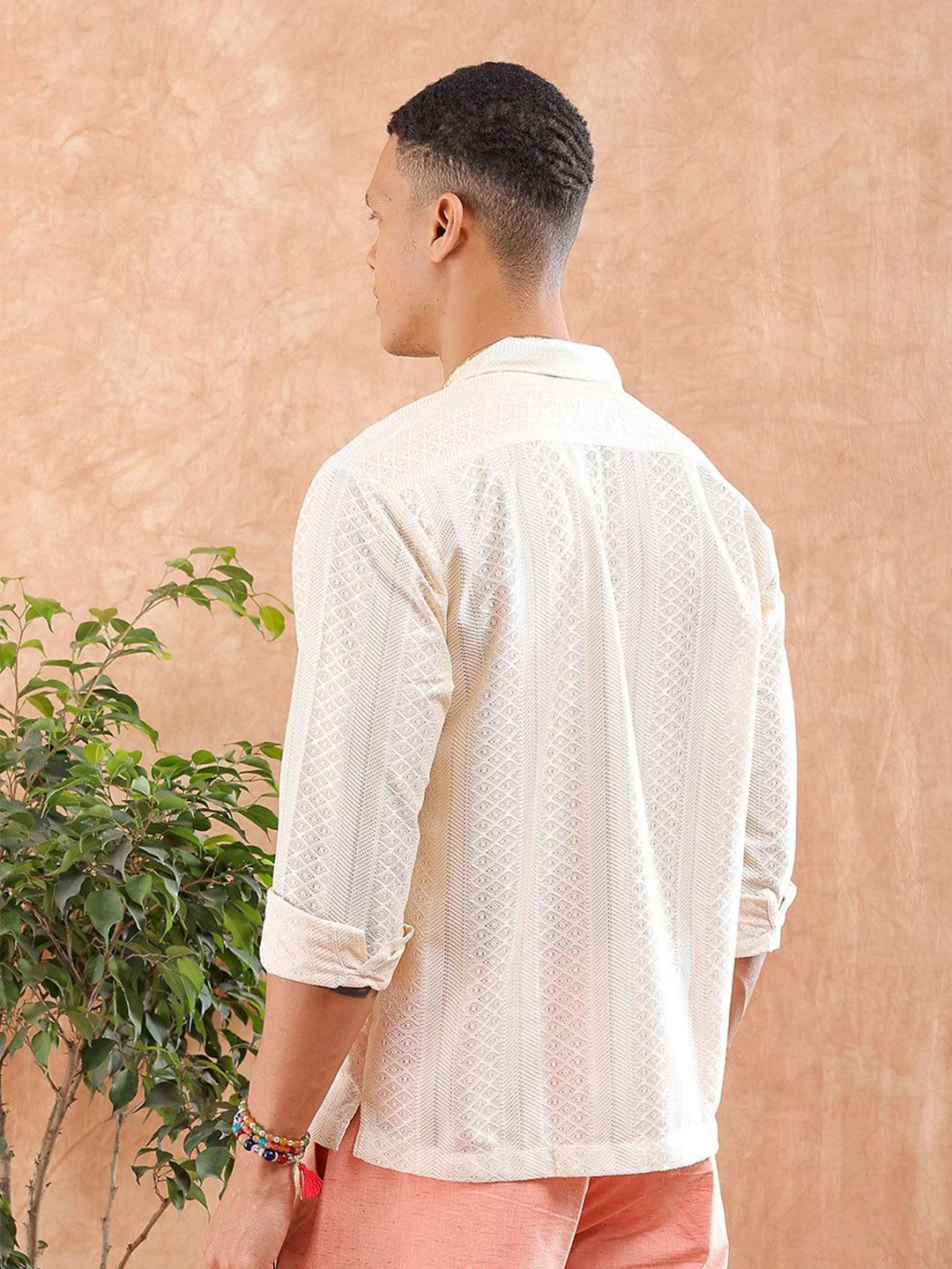 The Indian Garage Co Men Relaxed Fit Solid Warp Knit Lace Resortwear Shirt - Image 5