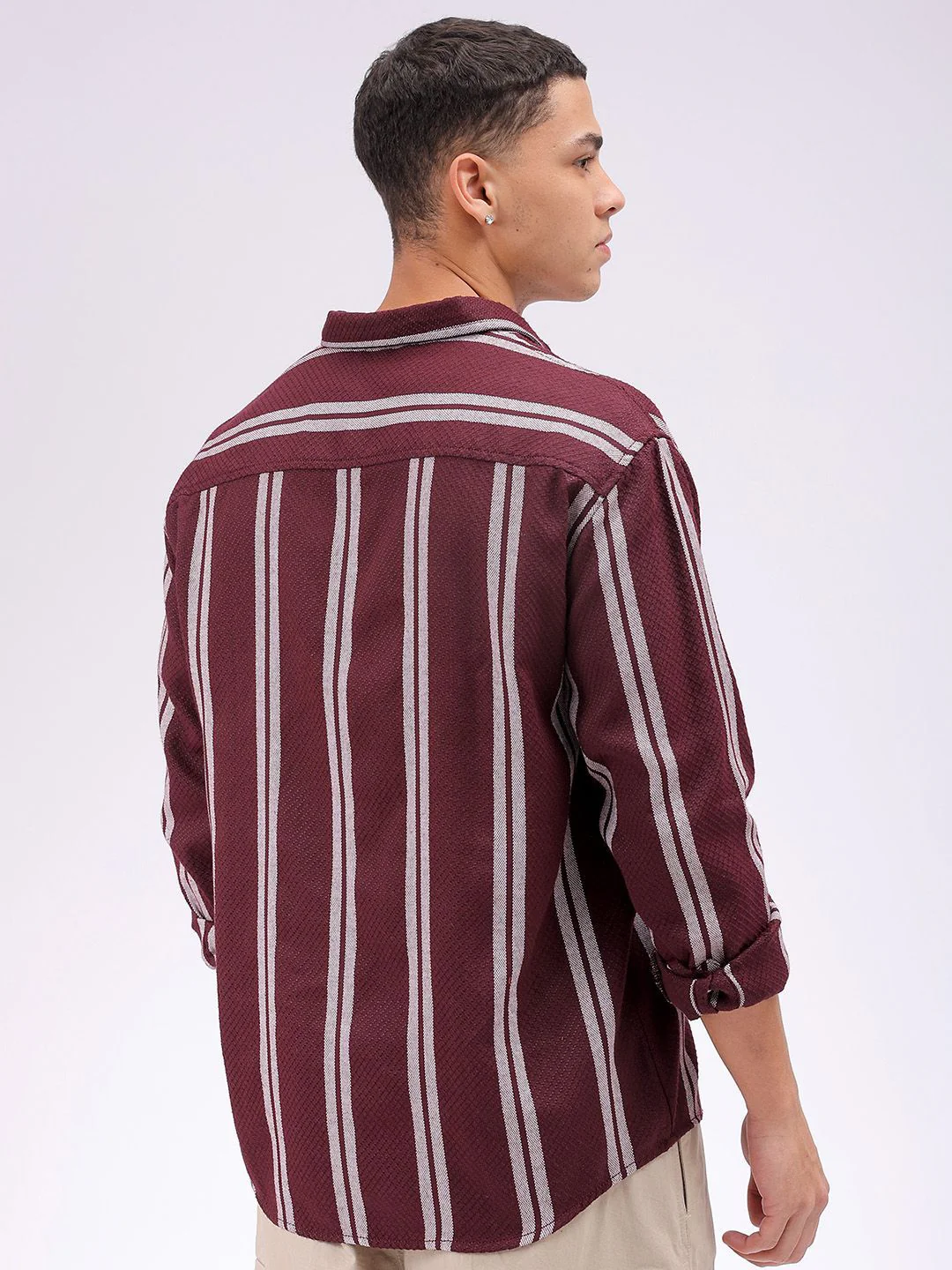 The Indian Garage Co Men Relaxed Fit Striped Dobby Textured Resortwear Shirt - Image 6