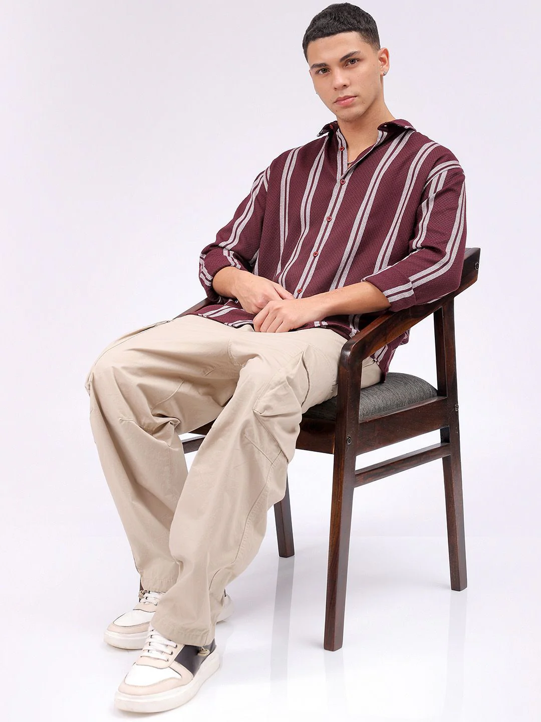 The Indian Garage Co Men Relaxed Fit Striped Dobby Textured Resortwear Shirt - Image 7