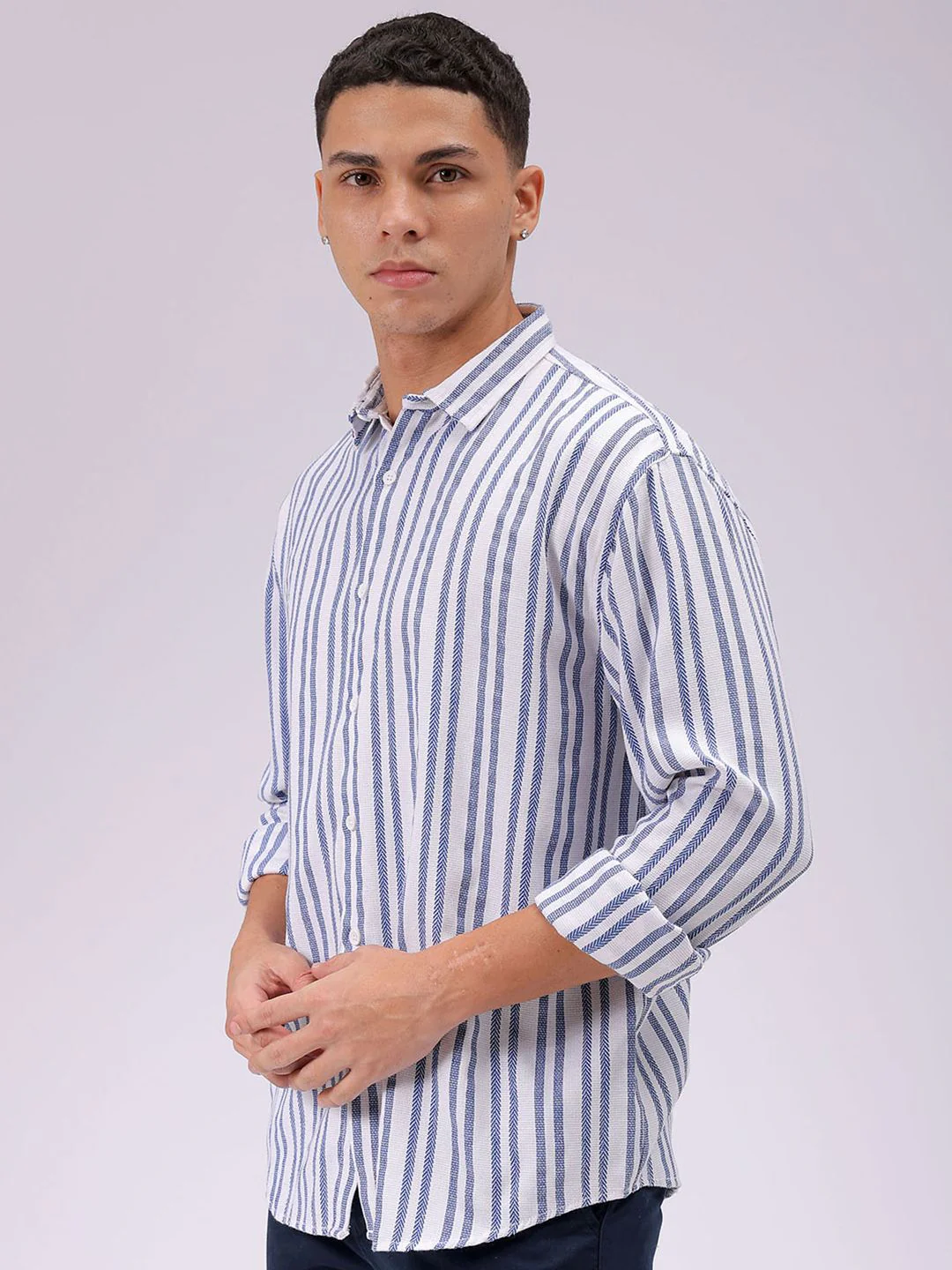 The Indian Garage Co Men Relaxed Fit Striped Dobby Textured Resortwear Shirt - Image 5