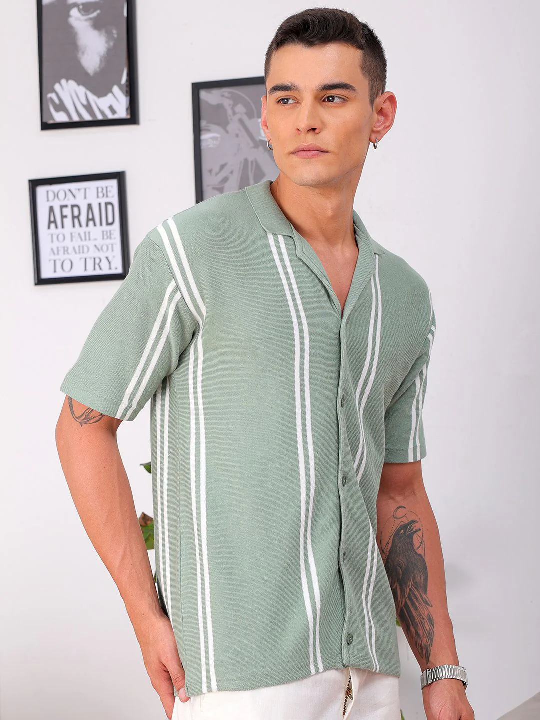The Indian Garage Co Men Relaxed Fit Striped Flat Knit Polo Resortwear Shirt - Image 5