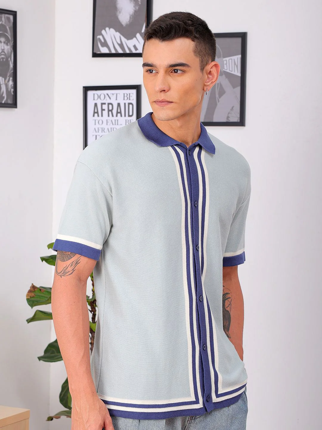 The Indian Garage Co Men Relaxed Fit Striped Flat Knit Polo Resortwear Shirt - Image 3