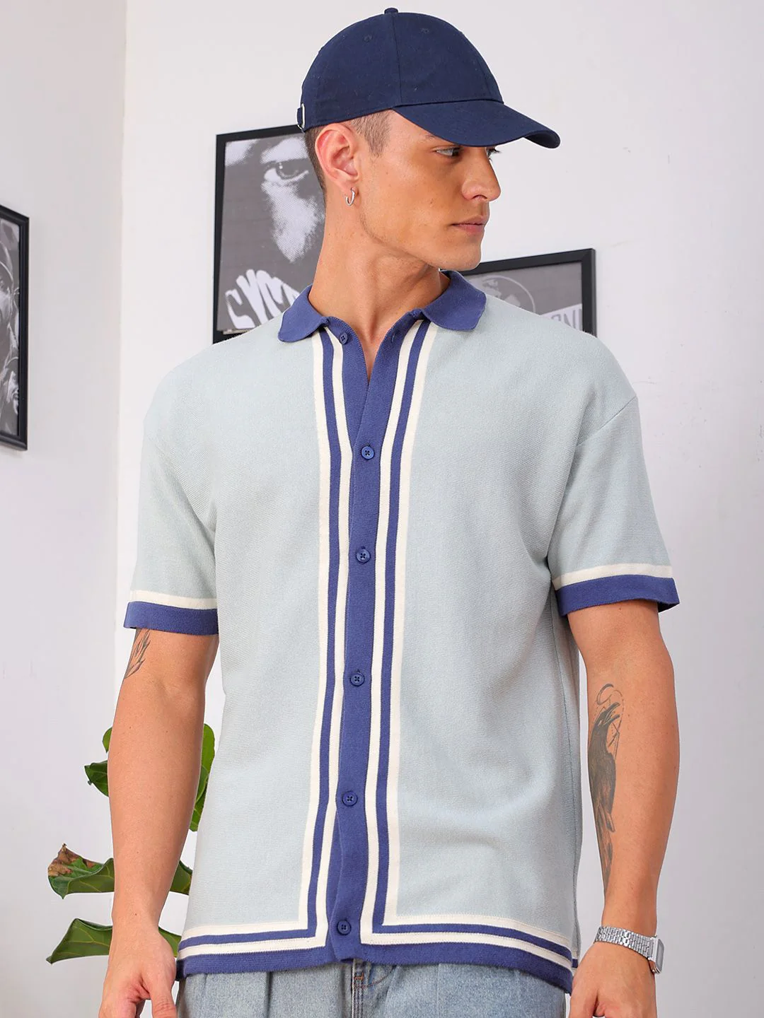 The Indian Garage Co Men Relaxed Fit Striped Flat Knit Polo Resortwear Shirt - Image 7