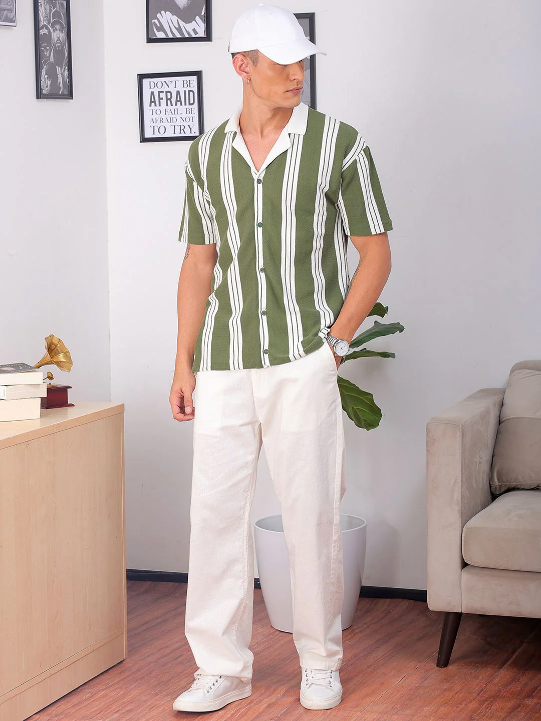 The Indian Garage Co Men Relaxed Fit Striped Flat Knit Polo Resortwear Shirt - Image 6