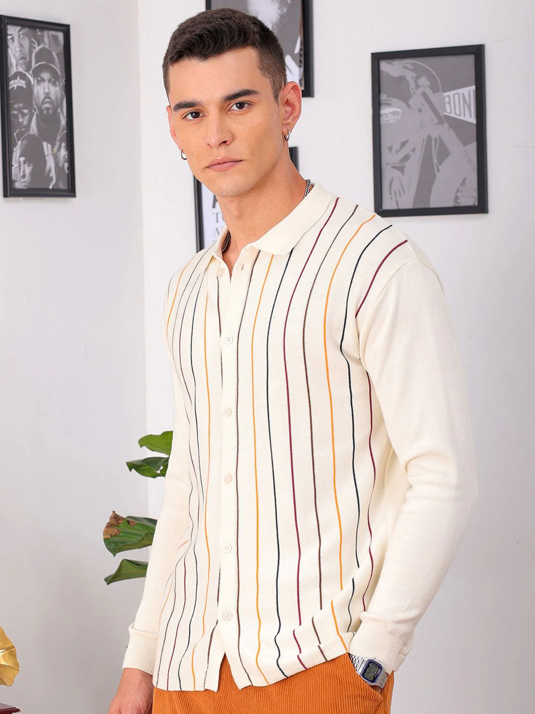 The Indian Garage Co Men Relaxed Fit Striped Flat Knit Polo Resortwear Shirt - Image 5