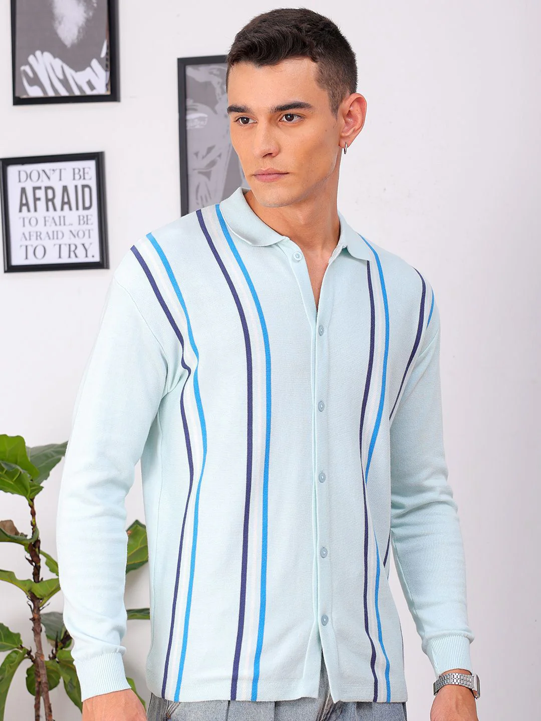 The Indian Garage Co Men Relaxed Fit Striped Flat Knit Polo Resortwear Shirt - Image 3