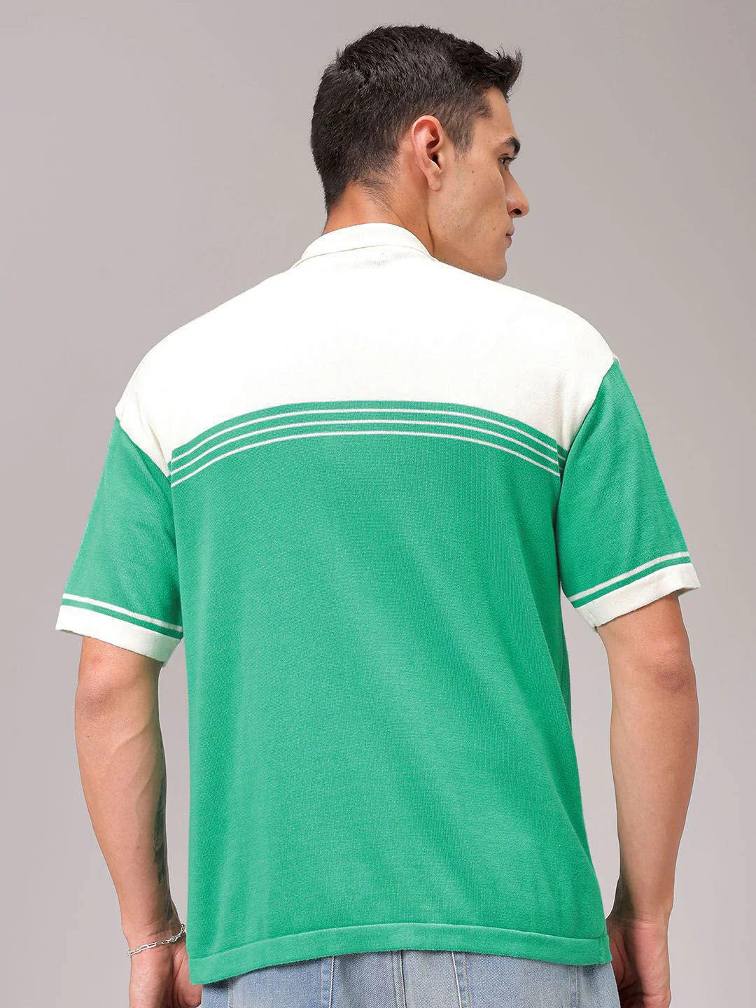 The Indian Garage Co Men Relaxed Fit Striped Flat Knit Polo Resortwear Shirt - Image 6