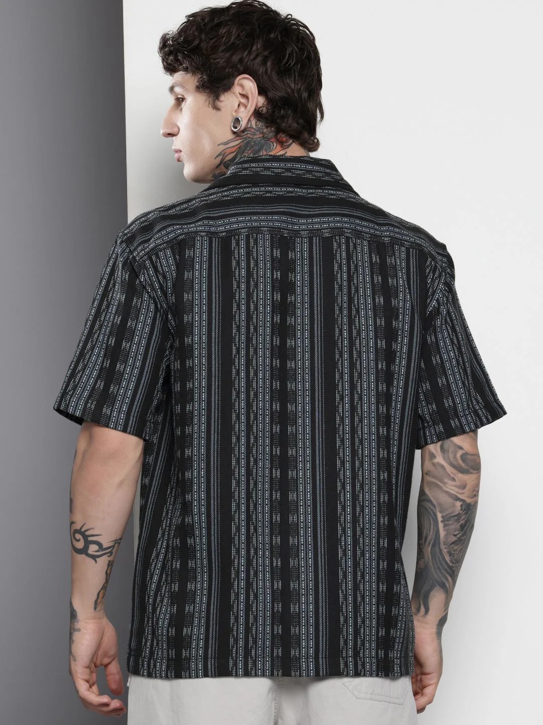 The Indian Garage Co Men Relaxed Fit Striped Resort Wear Shirt - Image 5