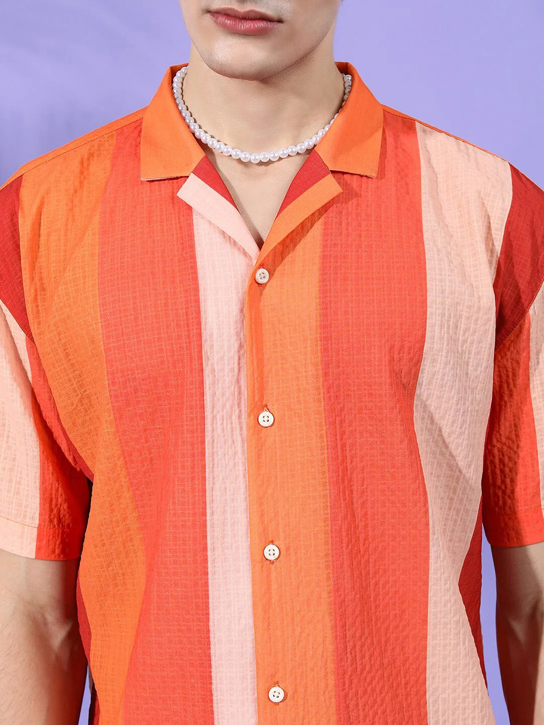 The Indian Garage Co Men Relaxed Fit Striped Textured Resortwear Shirt - Image 2