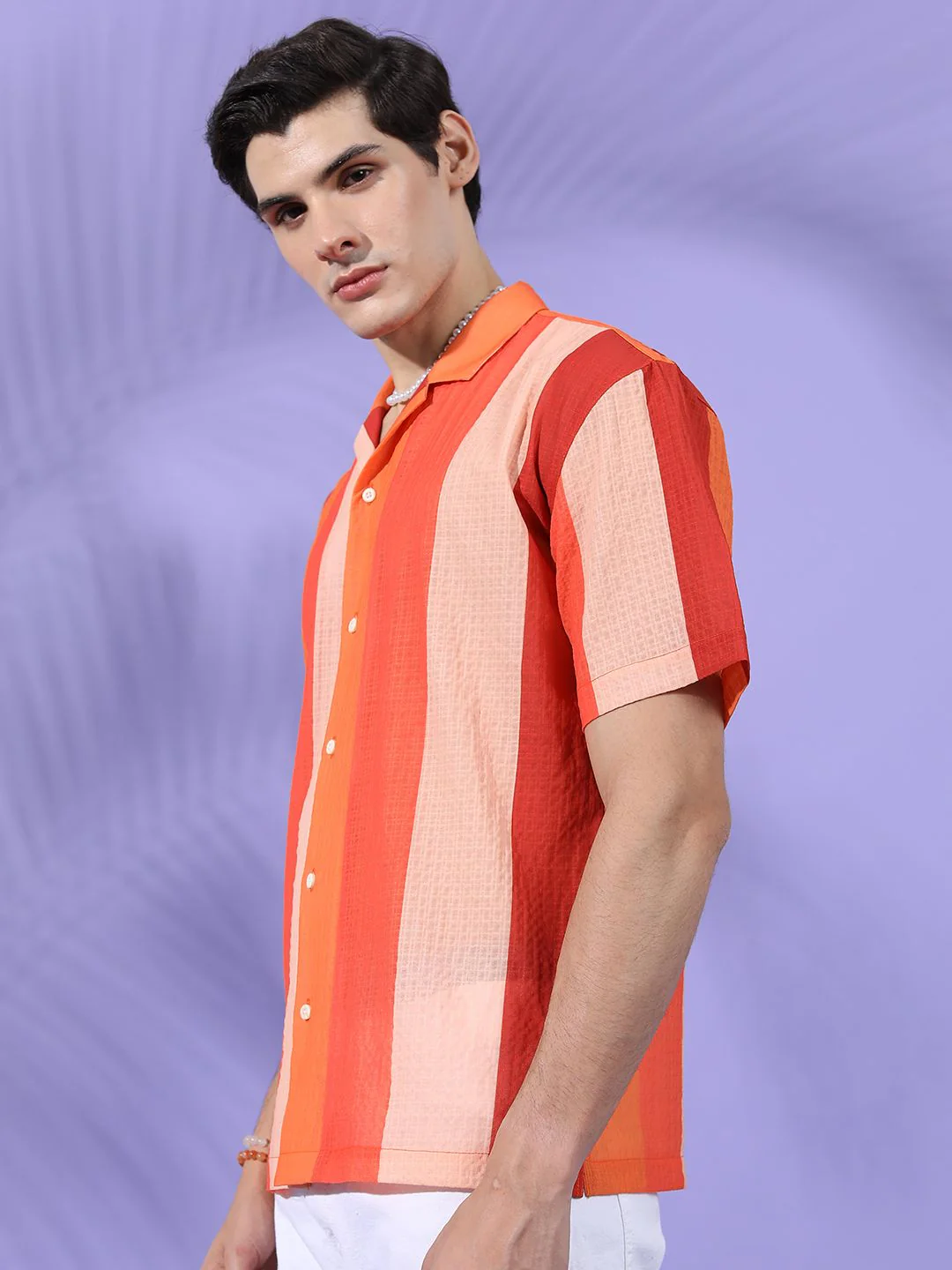 The Indian Garage Co Men Relaxed Fit Striped Textured Resortwear Shirt - Image 3