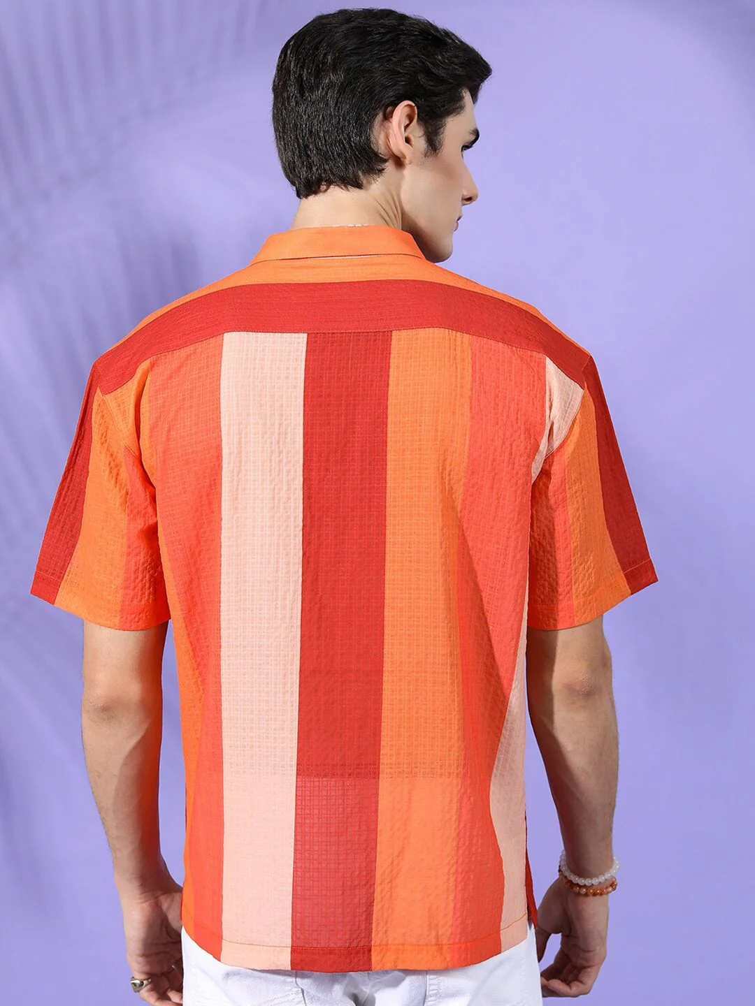 The Indian Garage Co Men Relaxed Fit Striped Textured Resortwear Shirt - Image 5
