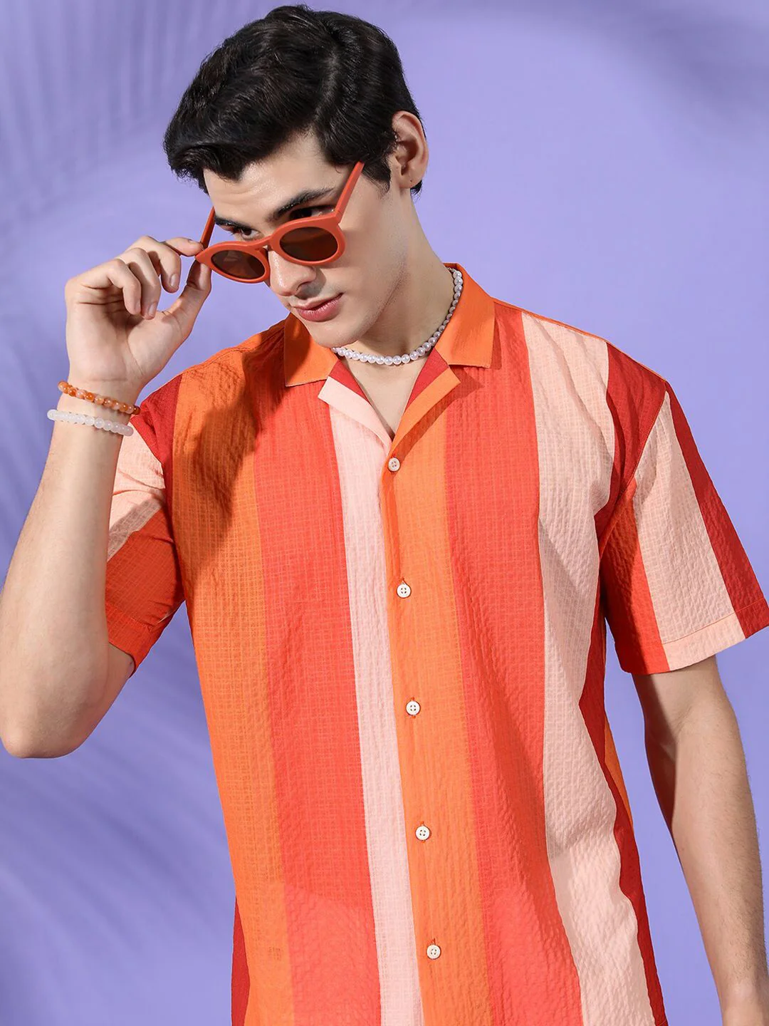 The Indian Garage Co Men Relaxed Fit Striped Textured Resortwear Shirt - Image 6