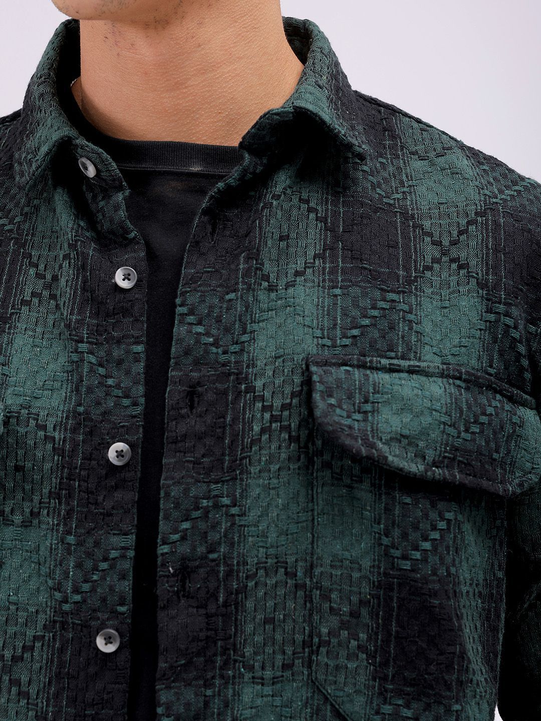 The Indian Garage Co Men Relaxed Fit Textured Checked Resortwear Shirt - Image 2