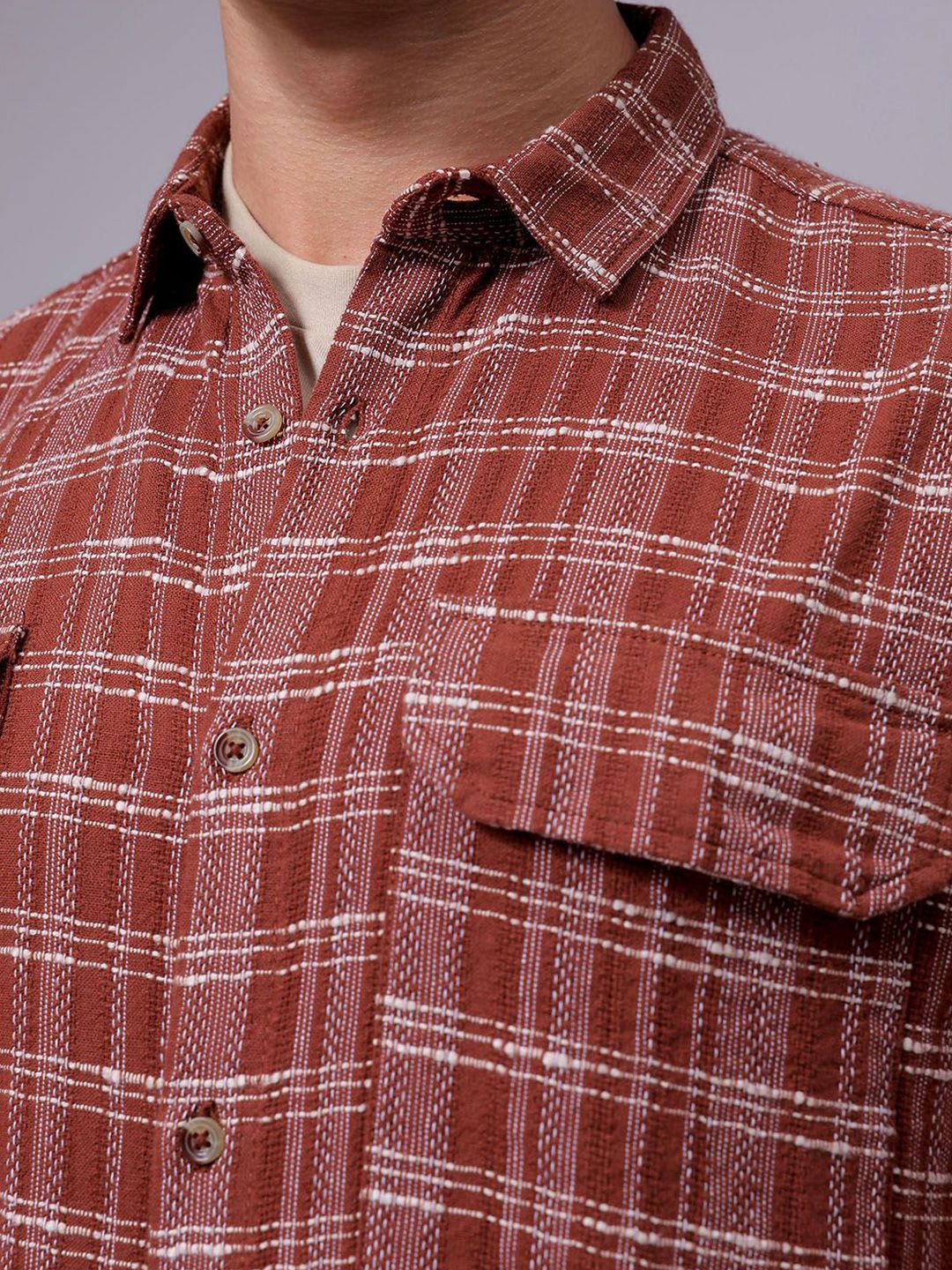 The Indian Garage Co Men Relaxed Fit Textured Checked Resortwear Shirt - Image 2