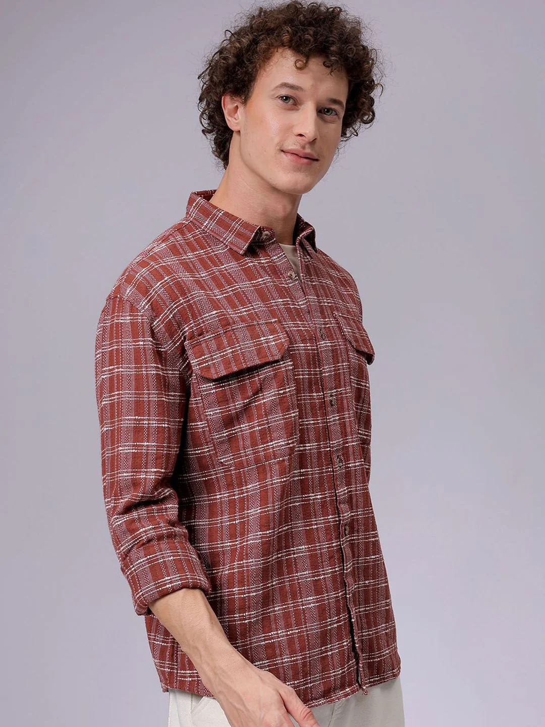 The Indian Garage Co Men Relaxed Fit Textured Checked Resortwear Shirt - Image 3