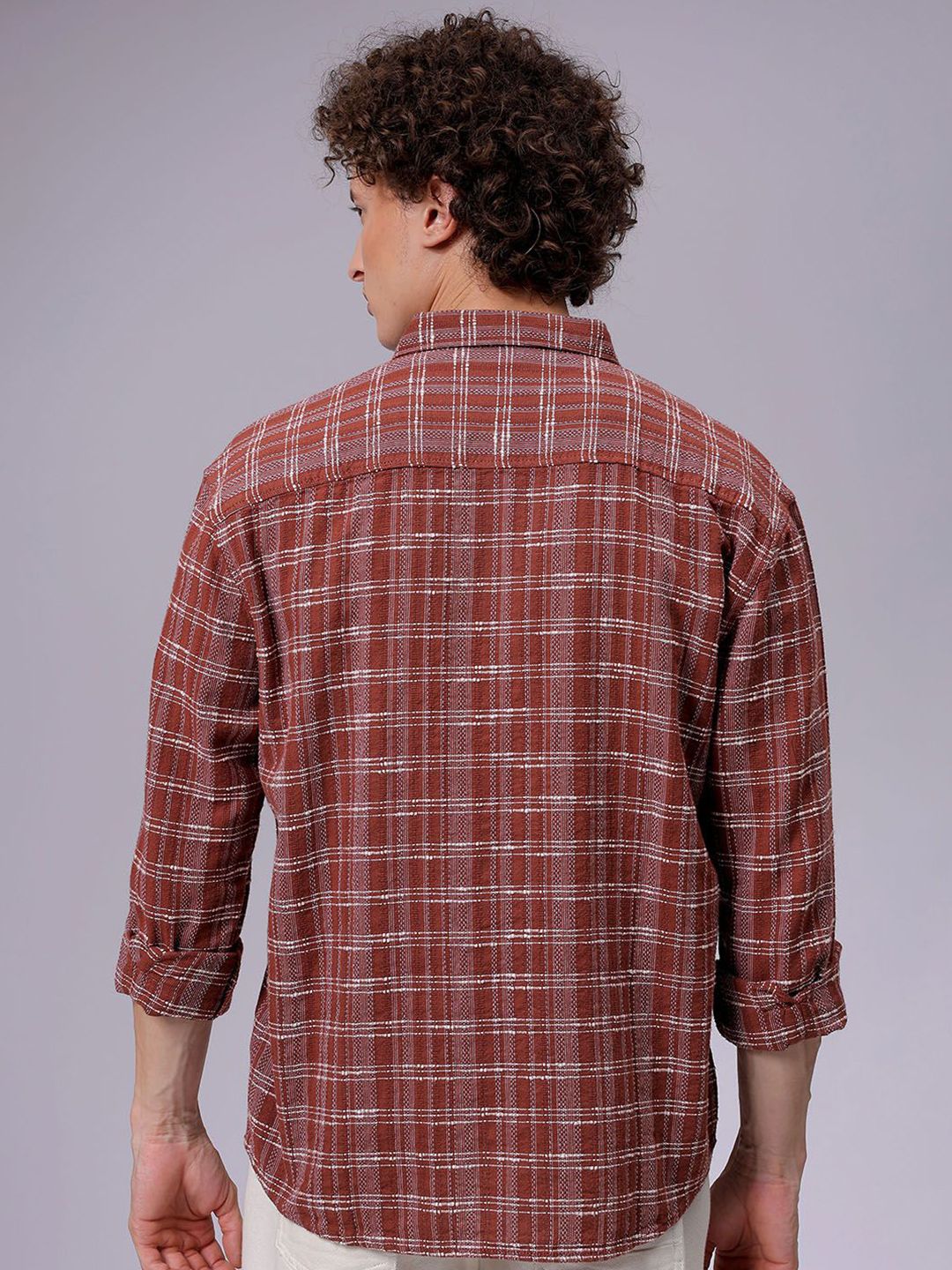 The Indian Garage Co Men Relaxed Fit Textured Checked Resortwear Shirt - Image 5