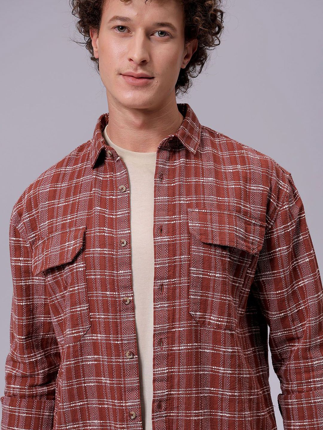 The Indian Garage Co Men Relaxed Fit Textured Checked Resortwear Shirt - Image 6